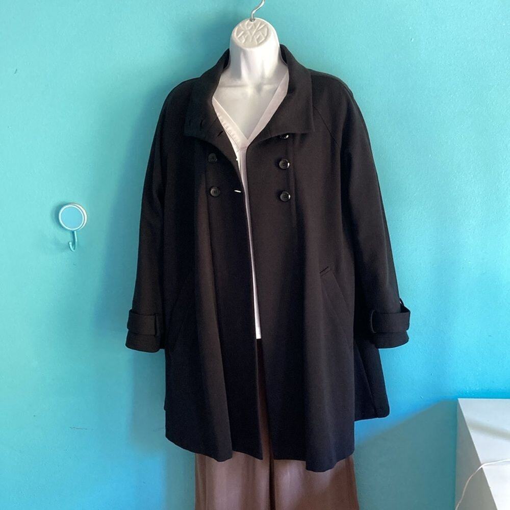 Comfy USA Womans Size S-XS Black Cotton Long Jacket Button Front Swing Coat $165